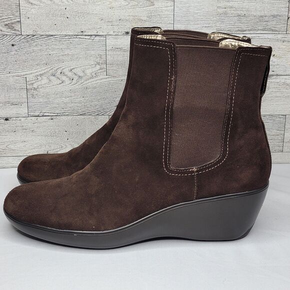 Sperry Top Sider Weatherproof Booties Size 10M Suede Pull On Wedge Brown Boots - Picture 3 of 11